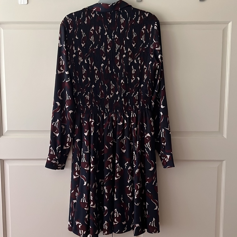 KATE SPADE Navy Smocked Fox Print Long Sleeve Pippa Middleton Shift Dress Sz 4 - Picture 11 of 16